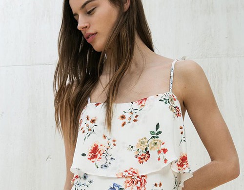 Robes maxi - Robe longue imprimée volant poitrine, Bershka