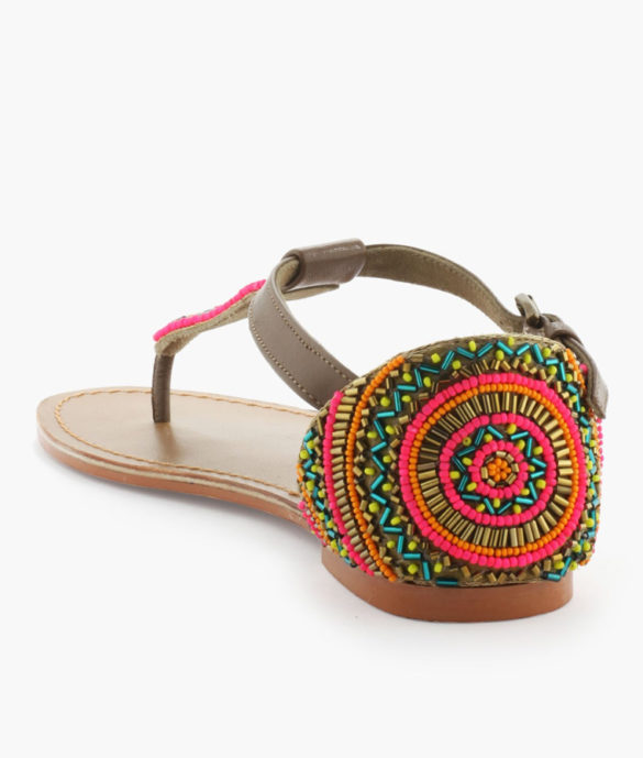 Nu-pieds en cuir décoré de perles multicolores, La Halle